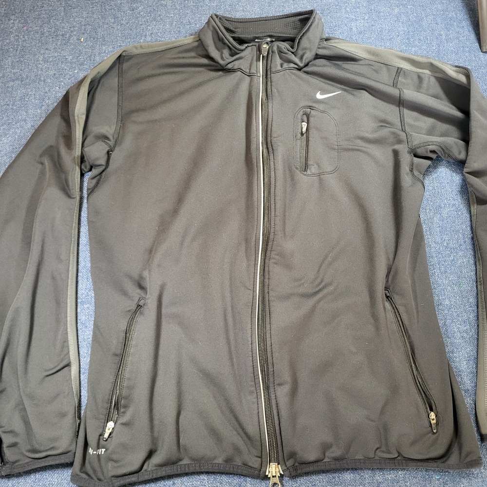 Nike Running Dri-FIT Full Zip Jacket Mens Medium Black Mock Neck Thumbholes